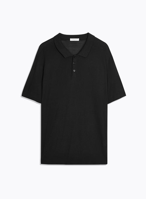 Black Polo Shirt with Short Sleeves in Silk / Viscose - MAJESTIC FILATURES