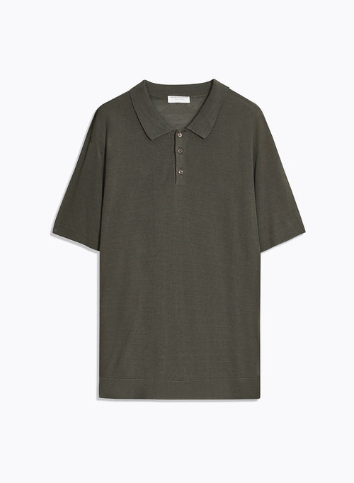 Green Polo Shirt with Short Sleeves in Silk / Viscose - MAJESTIC FILATURES