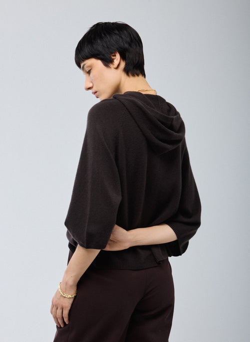 Brauner Kapuzenpullover mit langen Ärmeln aus Kaschmir - MAJESTIC FILATURES