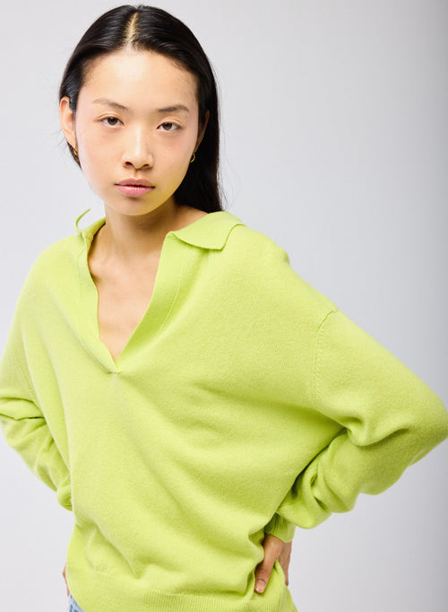 Yellow Polo Neck Long Sleeve Cashmere Sweater - MAJESTIC FILATURES