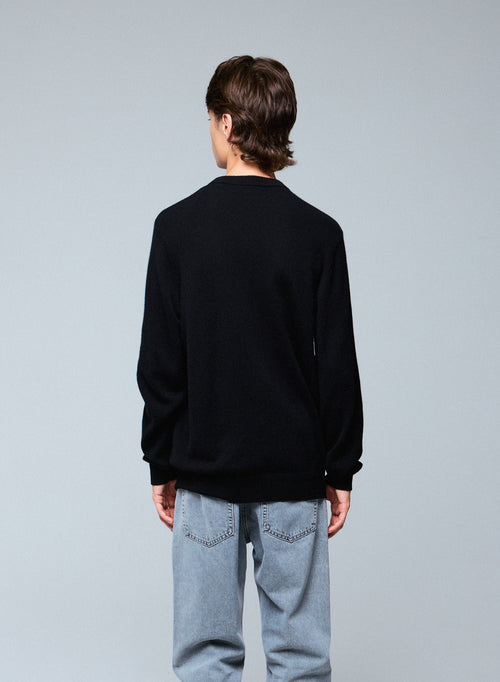 Pull Noir Col Rond Manches Longues en Cachemire - MAJESTIC FILATURES