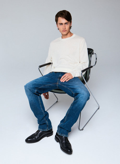 White Long Sleeve Round Neck Sweater - MAJESTIC FILATURES