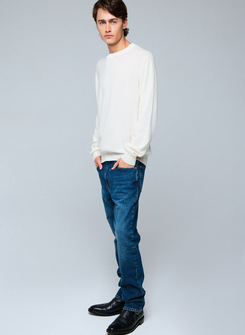 White Long Sleeve Round Neck Sweater - MAJESTIC FILATURES