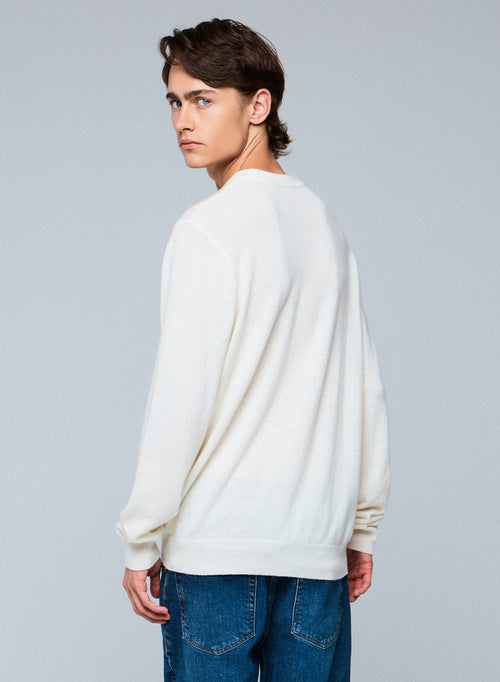 White Long Sleeve Round Neck Sweater - MAJESTIC FILATURES