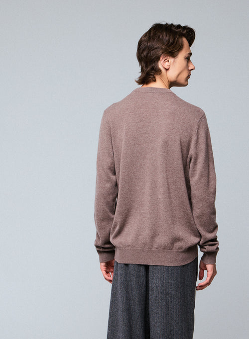 Beigefarbener Pullover mit Rundhalsausschnitt und langen Ärmeln aus Kaschmir - MAJESTIC FILATURES