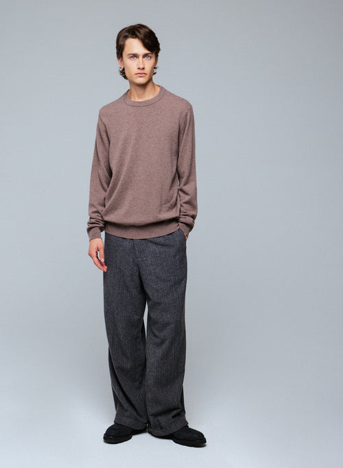 Beigefarbener Pullover mit Rundhalsausschnitt und langen Ärmeln aus Kaschmir - MAJESTIC FILATURES