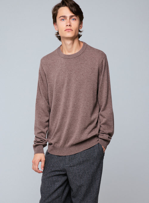 Beigefarbener Pullover mit Rundhalsausschnitt und langen Ärmeln aus Kaschmir - MAJESTIC FILATURES