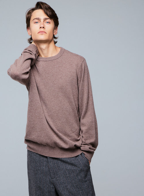 Beigefarbener Pullover mit Rundhalsausschnitt und langen Ärmeln aus Kaschmir - MAJESTIC FILATURES