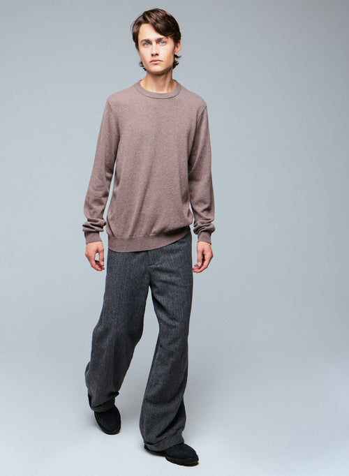 Beigefarbener Pullover mit Rundhalsausschnitt und langen Ärmeln aus Kaschmir - MAJESTIC FILATURES