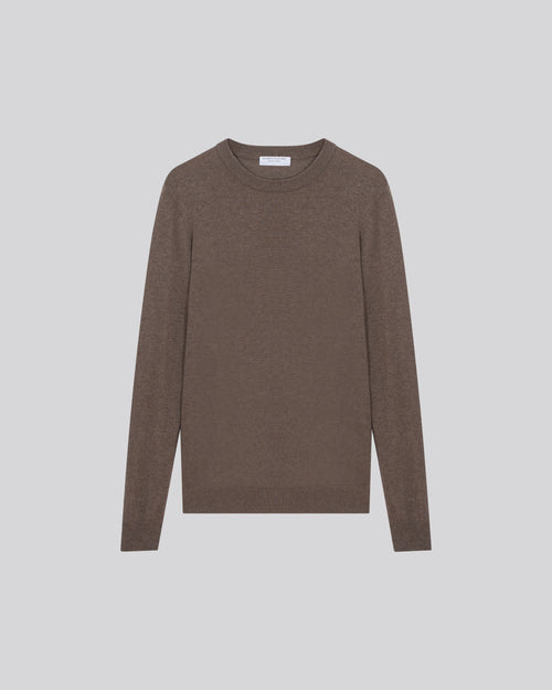 Beigefarbener Pullover mit Rundhalsausschnitt und langen Ärmeln aus Kaschmir - MAJESTIC FILATURES