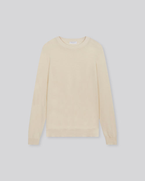 White Long Sleeve Round Neck Sweater - MAJESTIC FILATURES