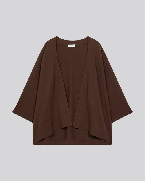 Brown cardigan with long sleeve shawl collar in merino wool - MAJESTIC FILATURES