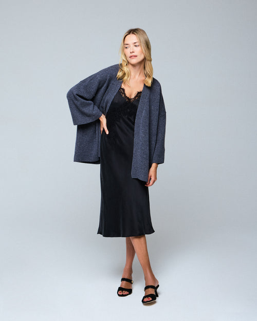 Graue Strickjacke mit langärmeligem Schalkragen aus Merinowolle - MAJESTIC FILATURES