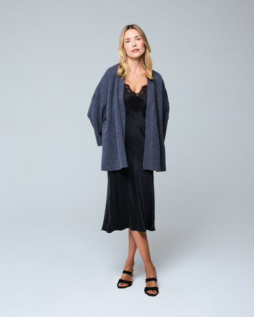 Graue Strickjacke mit langärmeligem Schalkragen aus Merinowolle - MAJESTIC FILATURES