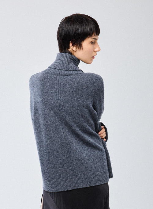 Grauer Rollkragenpullover mit langen Ärmeln aus Merinowolle - MAJESTIC FILATURES