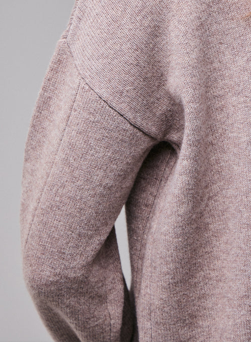 Beige Turtleneck Long Sleeve Sweater in Merino Wool - MAJESTIC FILATURES