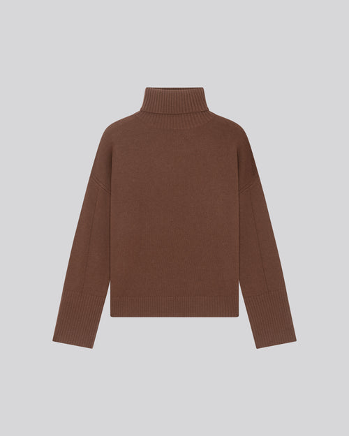 Brown Long Sleeve Turtleneck Sweater in Merino Wool - MAJESTIC FILATURES