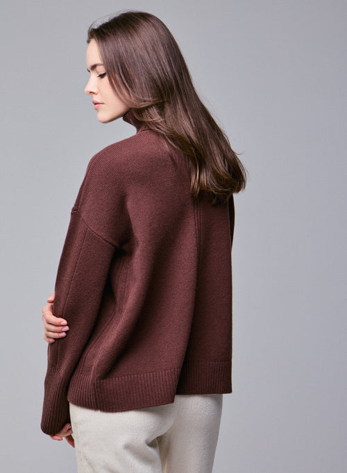Brown Long Sleeve Turtleneck Sweater in Merino Wool - MAJESTIC FILATURES