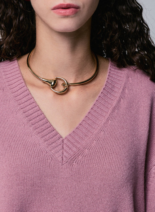 Langärmeliger Pullover aus Merinowolle in Rosa mit V-Ausschnitt - MAJESTIC FILATURES