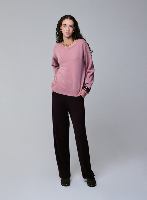 Pink Round Neck Long Sleeve Merino Wool Sweater - MAJESTIC FILATURES
