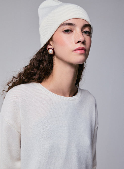 White Round Neck Short Sleeve Merino Wool Sweater - MAJESTIC FILATURES