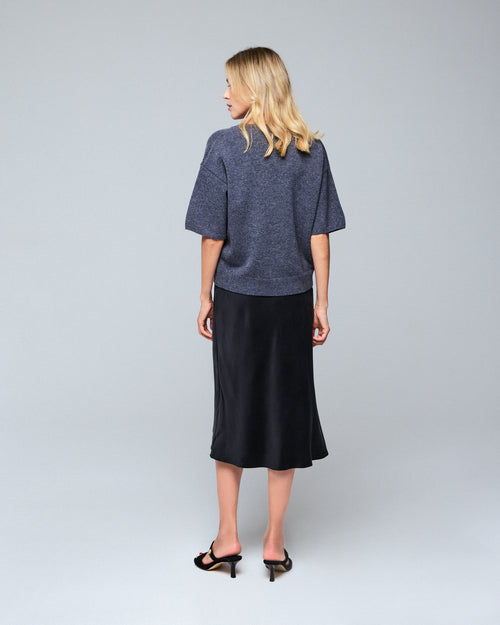 Grauer Kurzarmpullover aus Merinowolle mit Rundhalsausschnitt - MAJESTIC FILATURES