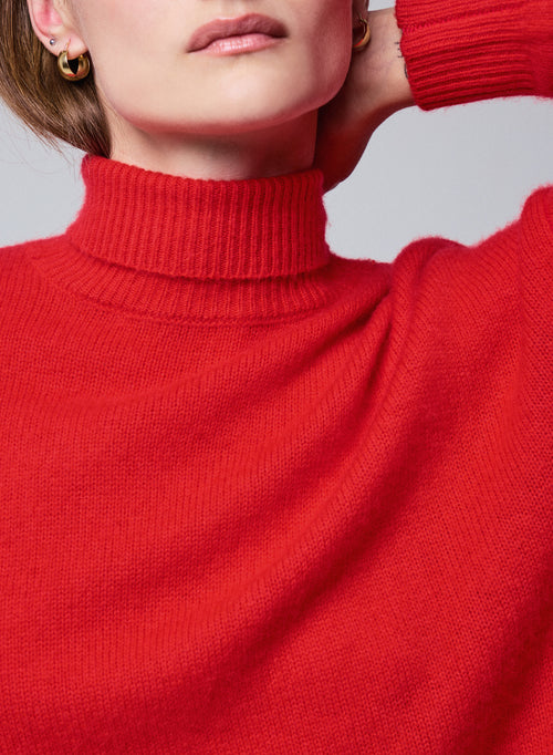 Pull Orange Col Roulé Manches Longues en Laine / Cachemire - MAJESTIC FILATURES