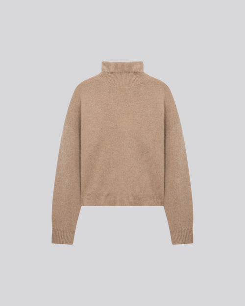 Pull Beige Col Roulé Manches Longues en Laine / Cachemire - MAJESTIC FILATURES