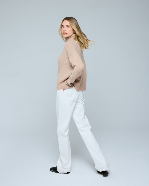 Pull Beige Col Roulé Manches Longues en Laine / Cachemire - MAJESTIC FILATURES