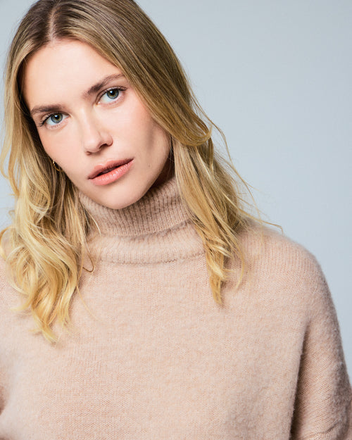Pull Beige Col Roulé Manches Longues en Laine / Cachemire - MAJESTIC FILATURES