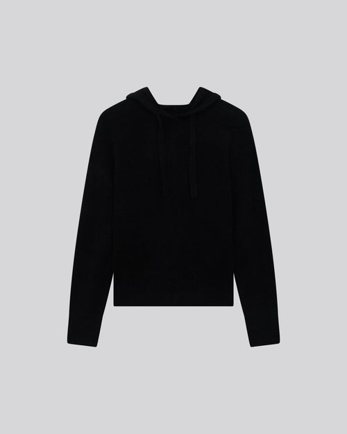 Schwarzer Kapuzenpullover mit langen Ärmeln aus Alpaka / Polyamid / Elasthan - MAJESTIC FILATURES
