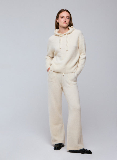 White hooded sweater with long sleeves in alpaca / polyamide / elastane - MAJESTIC FILATURES