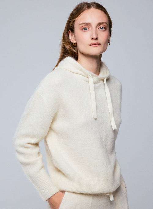 White hooded sweater with long sleeves in alpaca / polyamide / elastane - MAJESTIC FILATURES