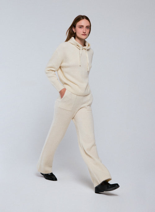 White hooded sweater with long sleeves in alpaca / polyamide / elastane - MAJESTIC FILATURES