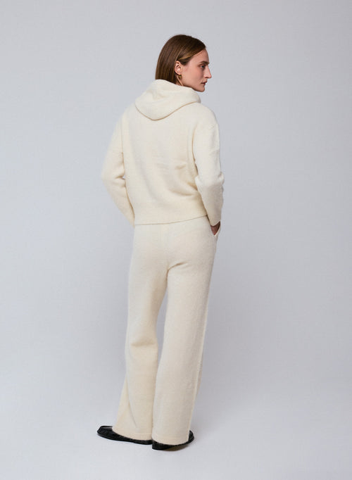 White hooded sweater with long sleeves in alpaca / polyamide / elastane - MAJESTIC FILATURES