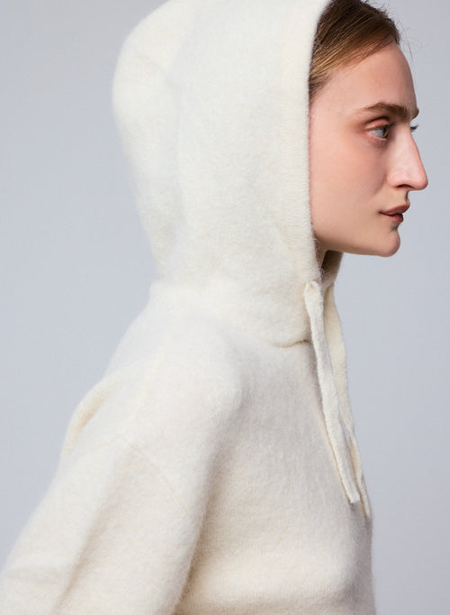 White hooded sweater with long sleeves in alpaca / polyamide / elastane - MAJESTIC FILATURES