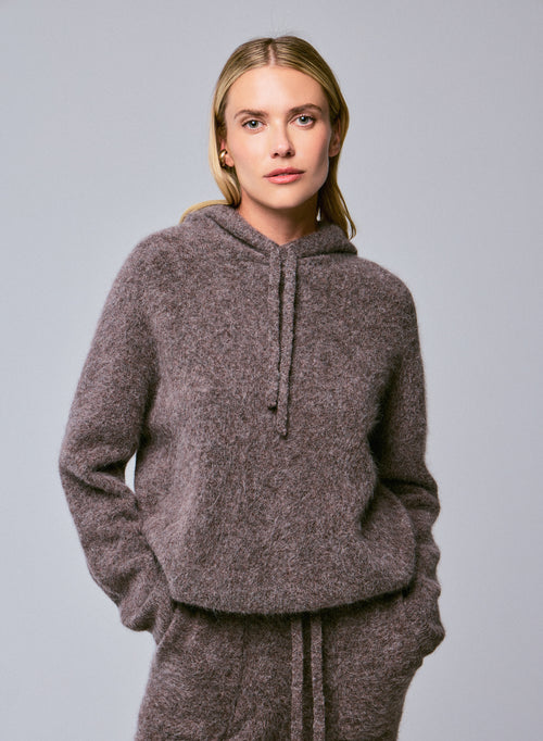 Beige hooded sweater with long sleeves in alpaca / polyamide / elastane - MAJESTIC FILATURES