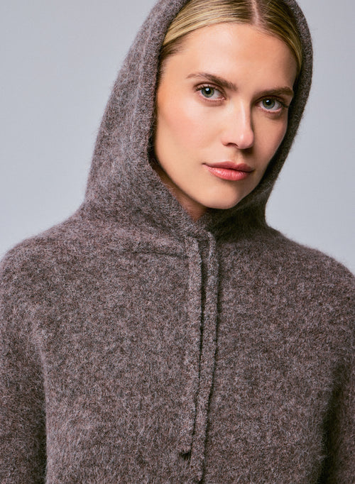 Beige hooded sweater with long sleeves in alpaca / polyamide / elastane - MAJESTIC FILATURES