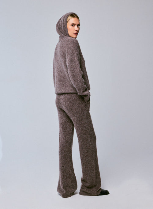 Beige hooded sweater with long sleeves in alpaca / polyamide / elastane - MAJESTIC FILATURES
