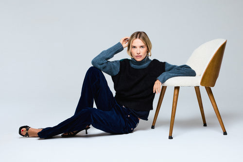 Mehrfarbiger Rollkragenpullover mit langen Ärmeln aus Alpaka / Polyamid / Elasthan - MAJESTIC FILATURES