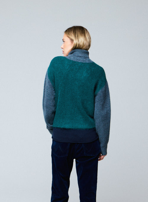 Mehrfarbiger Rollkragenpullover mit langen Ärmeln aus Alpaka / Polyamid / Elasthan - MAJESTIC FILATURES