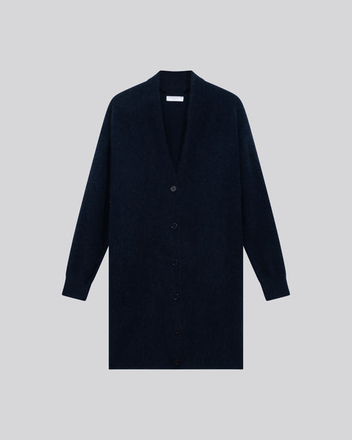 Gilet Marine Col Châle Manches Longues en Laine / Fox / Polyamide - MAJESTIC FILATURES