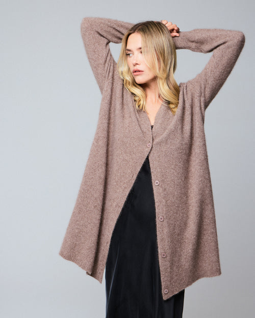 Gilet Beige Col Châle Manches Longues en Laine / Fox / Polyamide - MAJESTIC FILATURES