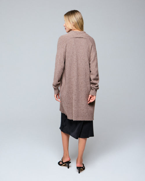 Gilet Beige Col Châle Manches Longues en Laine / Fox / Polyamide - MAJESTIC FILATURES
