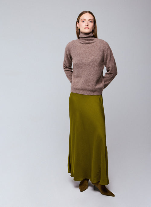 Pull Marron Col Roulé Manches Longues en Laine / Fox / Polyamide - MAJESTIC FILATURES