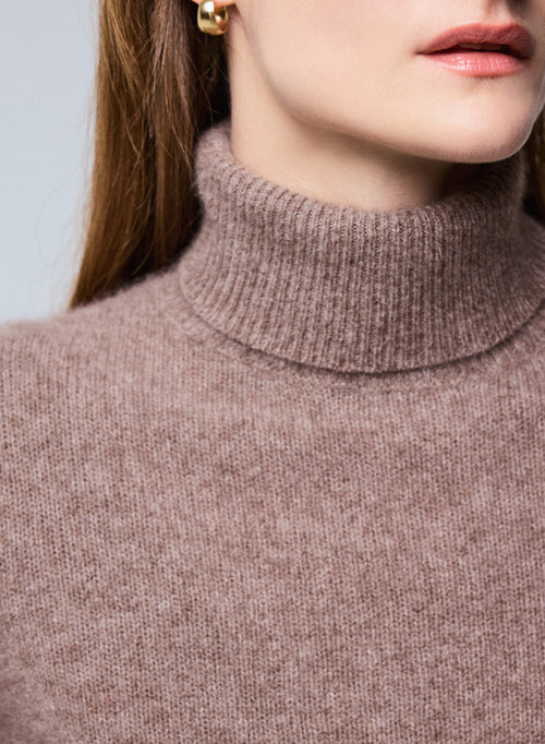 Pull Marron Col Roulé Manches Longues en Laine / Fox / Polyamide - MAJESTIC FILATURES