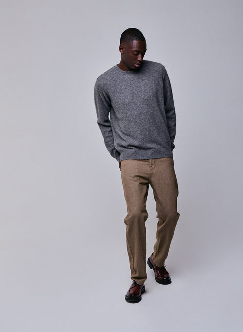 Pull Gris Col Rond Manches Longues en Laine / Fox / Polyamide - MAJESTIC FILATURES