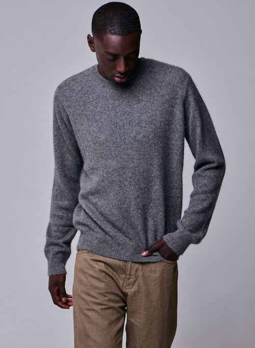 Pull Gris Col Rond Manches Longues en Laine / Fox / Polyamide - MAJESTIC FILATURES
