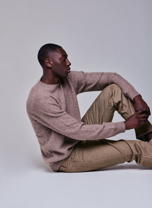 Pull Beige Col Rond Manches Longues en Laine / Fox / Polyamide - MAJESTIC FILATURES