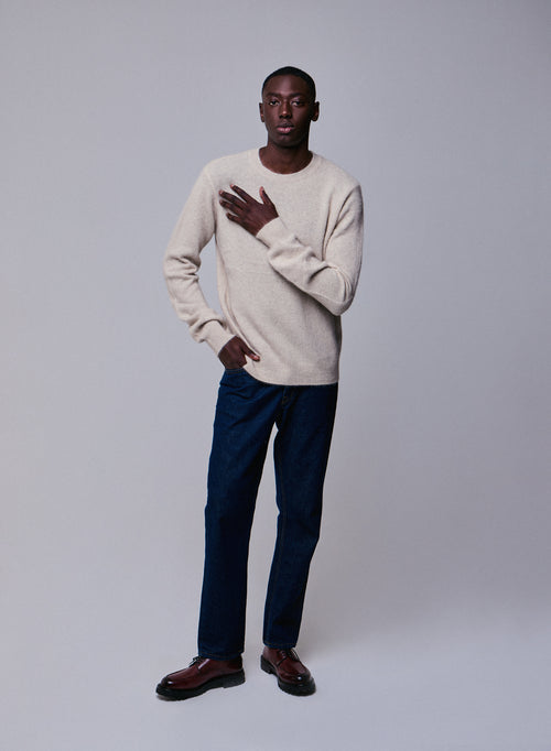 Pull Beige Col Rond Manches Longues en Laine / Fox / Polyamide - MAJESTIC FILATURES